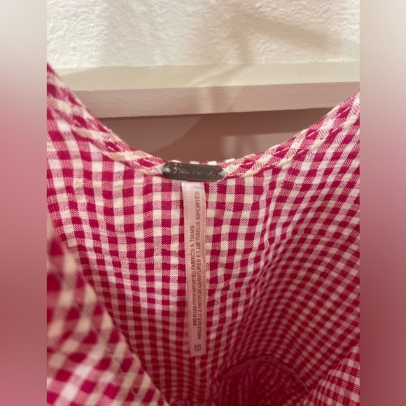 Free People Pink Gingham Mini Dress Bow Tie Straps Size XS 100% Cotton - Picture 7 of 10